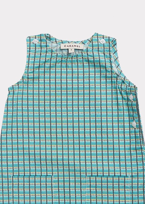 Baby Boys & Girls Green Painted Check Cotton Jumpsuit For Sale