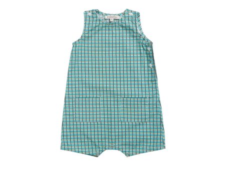 Baby Boys & Girls Green Painted Check Cotton Jumpsuit For Sale