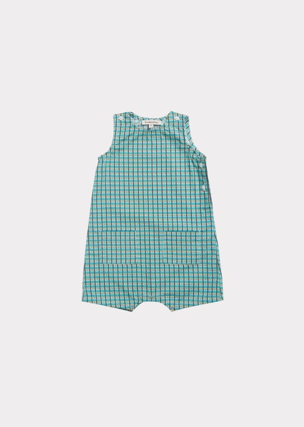 Baby Boys & Girls Green Painted Check Cotton Jumpsuit For Sale