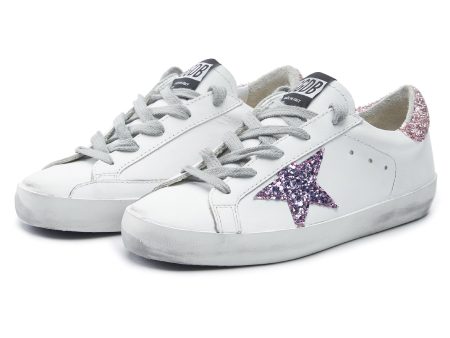 Girls White Glitter Star Leather Shoes Supply