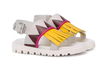 Girls White & Yellow Leather Sandals Online Hot Sale