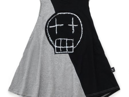 Baby Girls Black & Grey Sketch Skull Dress Fashion