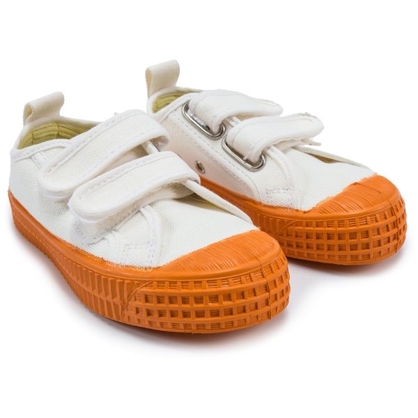 Girls White Orange Velcro Shoes For Discount