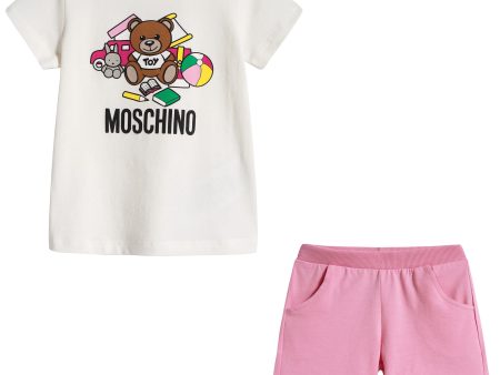 Baby Boys & Girls Ivory & Pink Cotton Shorts Set Cheap