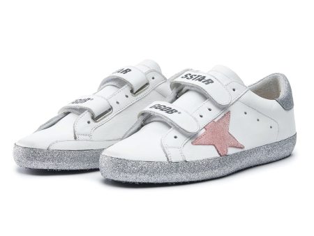 Girls White & Pink Star Leather Shoes Hot on Sale