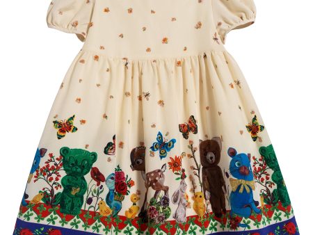 Baby Girls Beige Printed Silk Dress Online