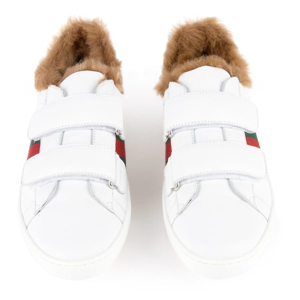 Girls White Leather Trainers Shoes Fashion